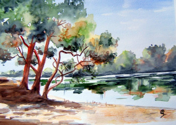 Named contemporary work « bord de rivière », Made by GENEVIEVE S.