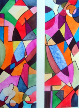 Named contemporary work « diptyque (vitrail) », Made by GENEVIEVE S.