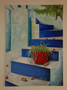 Named contemporary work « orange sur l'escalier  », Made by GRIBOUILLE