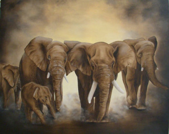 Named contemporary work « Elephants », Made by CHANTAL ROUSSELET