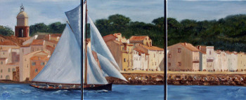 Named contemporary work « triptyque les voiles de Saint-Tropez », Made by JULIA COLLETTO