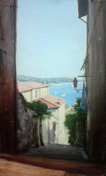 Named contemporary work « Vue d'une ruelle de Villefranche-sur-Mer », Made by YARRI