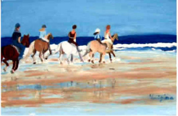 Named contemporary work « Chevaux en bord de plage », Made by LUIGINA