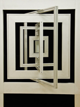 Named contemporary work « Cinq carrés concentriques avec rotation axe vertical 05 », Made by JEAN CLAUDE MAUREL