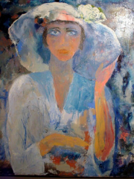 Named contemporary work « Femme au chapeau blanc », Made by GUILLOU