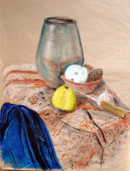 Named contemporary work « Nature morte au vase bleu », Made by GUILLOU