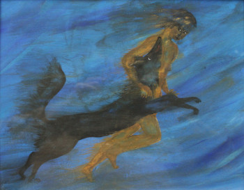 Named contemporary work « jeune fille au chien », Made by SYLVIE RABATEL