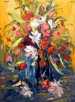 Named contemporary work « bouquet de  fleurs », Made by GEBO