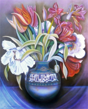 Named contemporary work « Les tulipes au vase calligraphié N° 129MP », Made by ABERNARDO