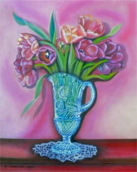 Named contemporary work « Les tulipes au vase de cristal N° 125MP », Made by ABERNARDO