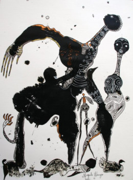 Named contemporary work « Apprendre à l'oiseau à ne pas voler partout », Made by MAGULE WANGO