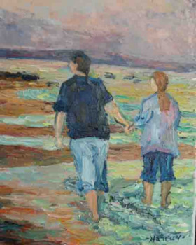 Named contemporary work « amoureux sur la plage », Made by MICHEL HAMELIN