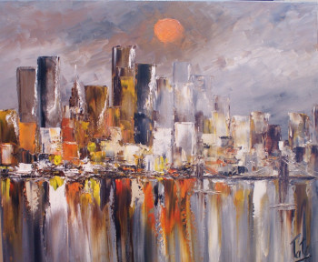 Named contemporary work « LUNE ROUSSE SUR MANHATTAN », Made by PATE