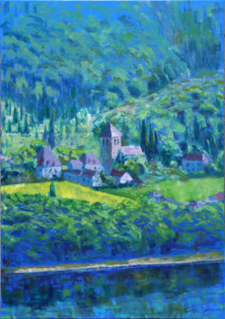 Named contemporary work « Vallée du Lot - Village  », Made by MIKHAILOV