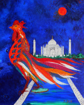 Named contemporary work « LE COQ RÊVE DU TAJ MAHAL », Made by MARIE-FRANCE BUSSET