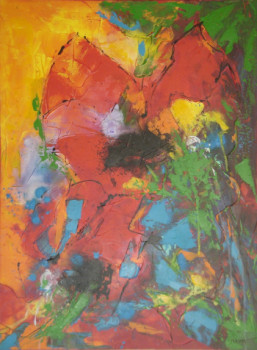 Named contemporary work « COQUELICOTS ET BLEUETS 2 », Made by MIREILLE MAURY