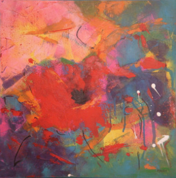 Named contemporary work « COQUELICOTS DU SOIR II », Made by MIREILLE MAURY
