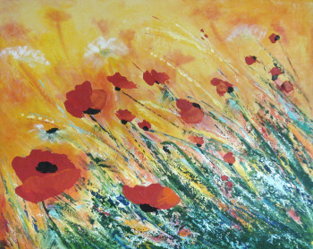 Named contemporary work « QUELQUES COQUELICOTS I », Made by MIREILLE MAURY