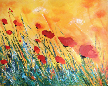 Named contemporary work « QUELQUES COQUELICOTS II », Made by MIREILLE MAURY