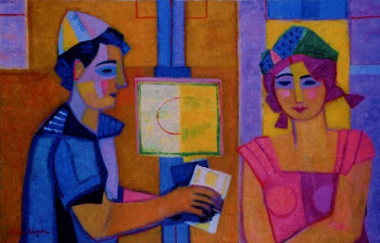 Named contemporary work « Le peintre et son modèle », Made by FRANCE WAGNER