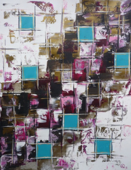 Named contemporary work « Small turquoise Squares in the enjoyments and storm of Love », Made by OLIVIA BOA