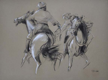 Named contemporary work « cavaliers des steppes  », Made by PAUL BILLARD