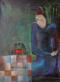 Named contemporary work « Femme au poisson rouge », Made by IRINA RAKOVA