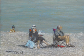 Named contemporary work « Lecture à la plage », Made by CORINNE QUIBEL