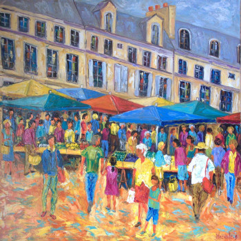 Named contemporary work « Le marché Mouffetard », Made by BERNARD NICOLAS