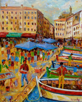 Named contemporary work « Sur le port », Made by BERNARD NICOLAS