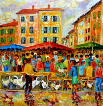 Named contemporary work « Marché aux volailles », Made by BERNARD NICOLAS