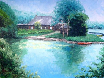Named contemporary work « Auberge, Lac de Sillé le Guillaume - Sarthe - France - Réf: 137Fg », Made by ABERIUS