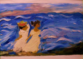 Named contemporary work « Deux Filles - Sur La Plage », Made by NIKO