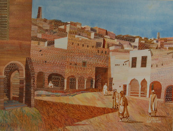 Named contemporary work « Le marché (Ghardaia) », Made by AFFIF CHERFAOUI
