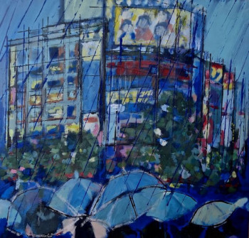 Named contemporary work « Blue rain over Tokyo », Made by CHRISTIAN MENARD