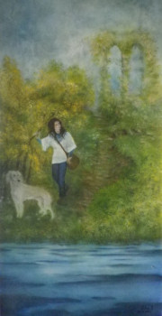 Named contemporary work « La Dame au chien », Made by JEANNINE LIBON