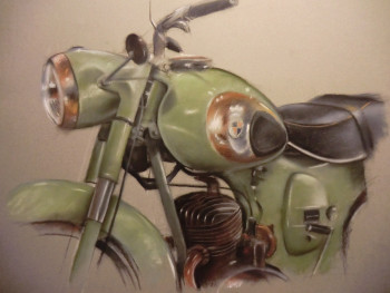 Named contemporary work « Moto ancienne », Made by FRéDéRIC VIGNEAUD