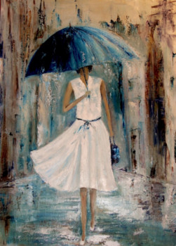 Named contemporary work « Sous le parapluie bleu », Made by CATHERINE VALETTE