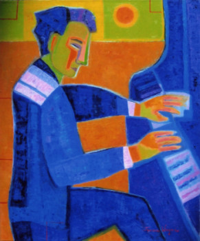 Named contemporary work « Le pianiste en bleu », Made by FRANCE WAGNER