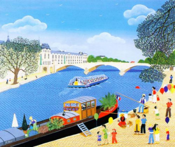 Named contemporary work « Paris, Pont du Carrousel - le rêve du marinier », Made by MARTINE CLOUET