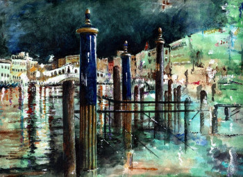 Named contemporary work « Venezia, amarrage nocturne. », Made by JEAN-LUC CELCE