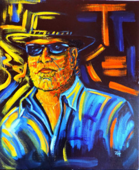 Named contemporary work « Autoportrait aux chapeau et lunettes / Self-portrait with hat and sunglasses / Autoritratto al capello ed occhioli da sole », Made by JEAN-FRANçOIS ZANETTE