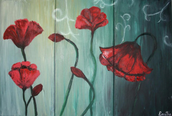 Named contemporary work « triptyque de coquelicots sauvages », Made by EMILIE LONGUET