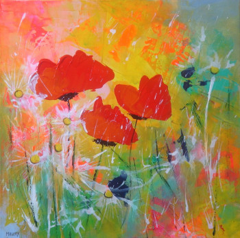 Named contemporary work « COQUELICOTS NOUVEAUX II », Made by MIREILLE MAURY