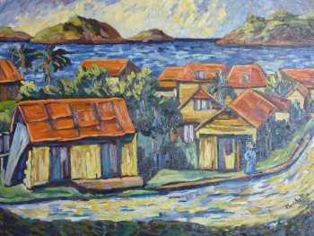 Named contemporary work « Village en Martinique », Made by MARICHALTON