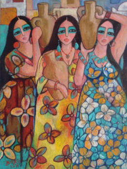 Named contemporary work « trois femmes avec des jarres », Made by BARA