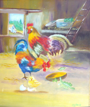 Named contemporary work « LES POULES », Made by LARTDELATOILE