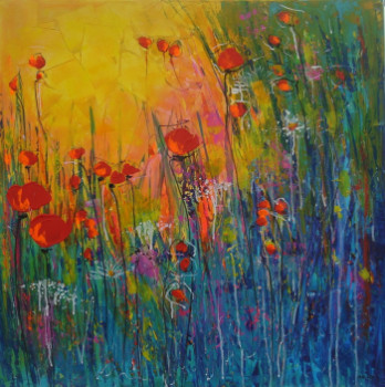 Named contemporary work « COQUELICOTS FLUOS II », Made by MIREILLE MAURY