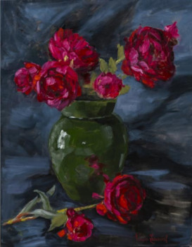 Named contemporary work « PIVOINES ROUGES », Made by FRANçOISE LEDAMOISEL