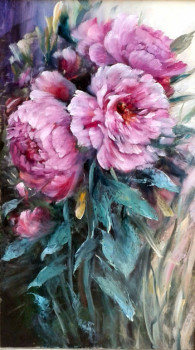 Named contemporary work « Pivoines en brassée », Made by CHRISPAINT FLOWERS